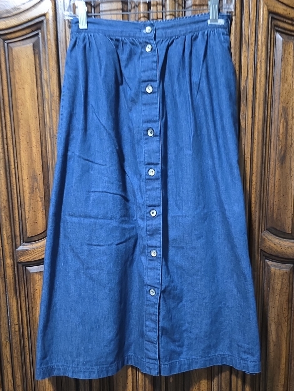 Vtg 100% Cotton Button-Front A-Line Midi Skirt - with Pockets!